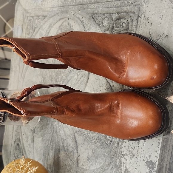 Hugo Boss Cognac Leather Ankle Booties Boots Size 37 - Picture 4 of 14